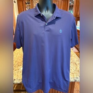 Peter Millar men’s crown crest golf polo. Sharp blue/purple‎ print with logos. L